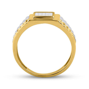 14kt Two-tone Gold Mens Princess Diamond Ribbed Cluster Ring 1/4 Cttw
