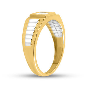 14kt Two-tone Gold Mens Princess Diamond Ribbed Cluster Ring 1/4 Cttw