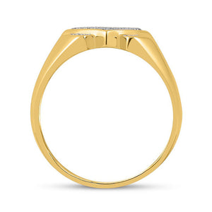 10kt Yellow Gold Mens Round Diamond Diagonal Offset Square Ring 1/4 Cttw