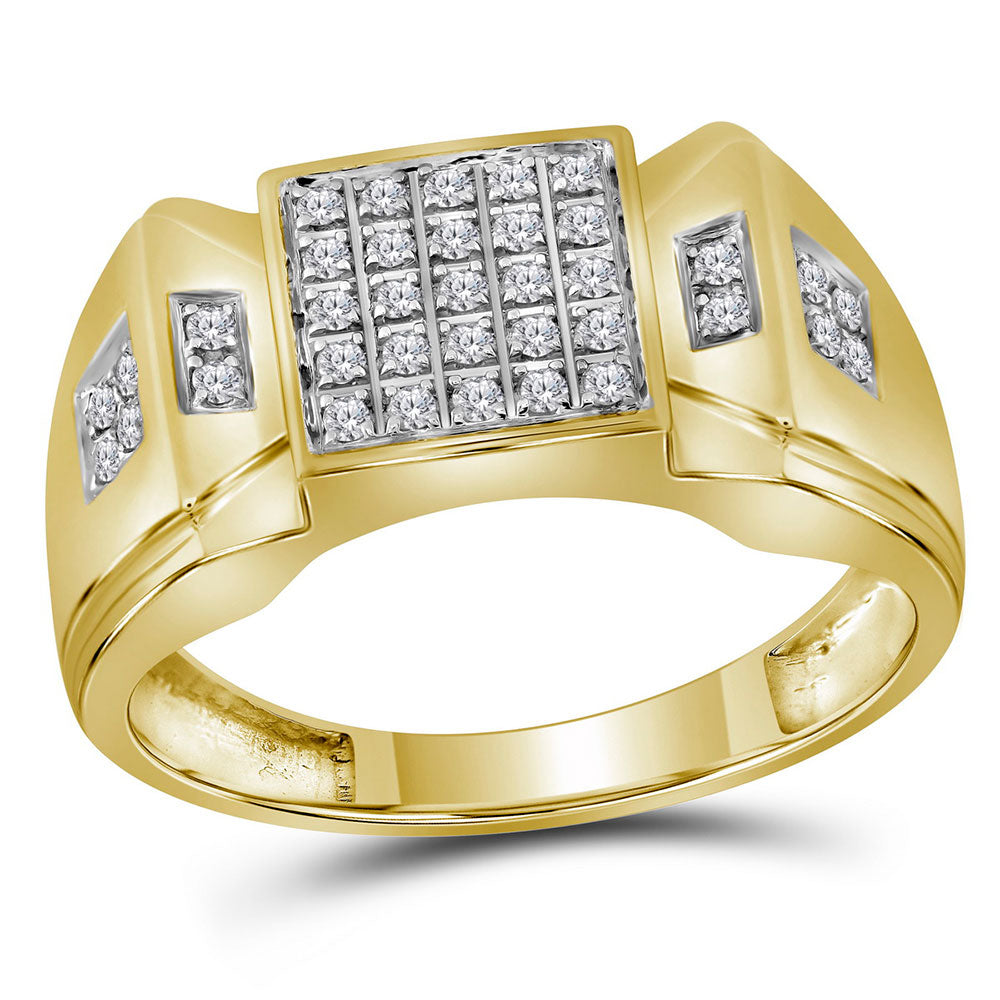 10kt Yellow Gold Mens Round Diamond Square Cluster Ring 1/4 Cttw