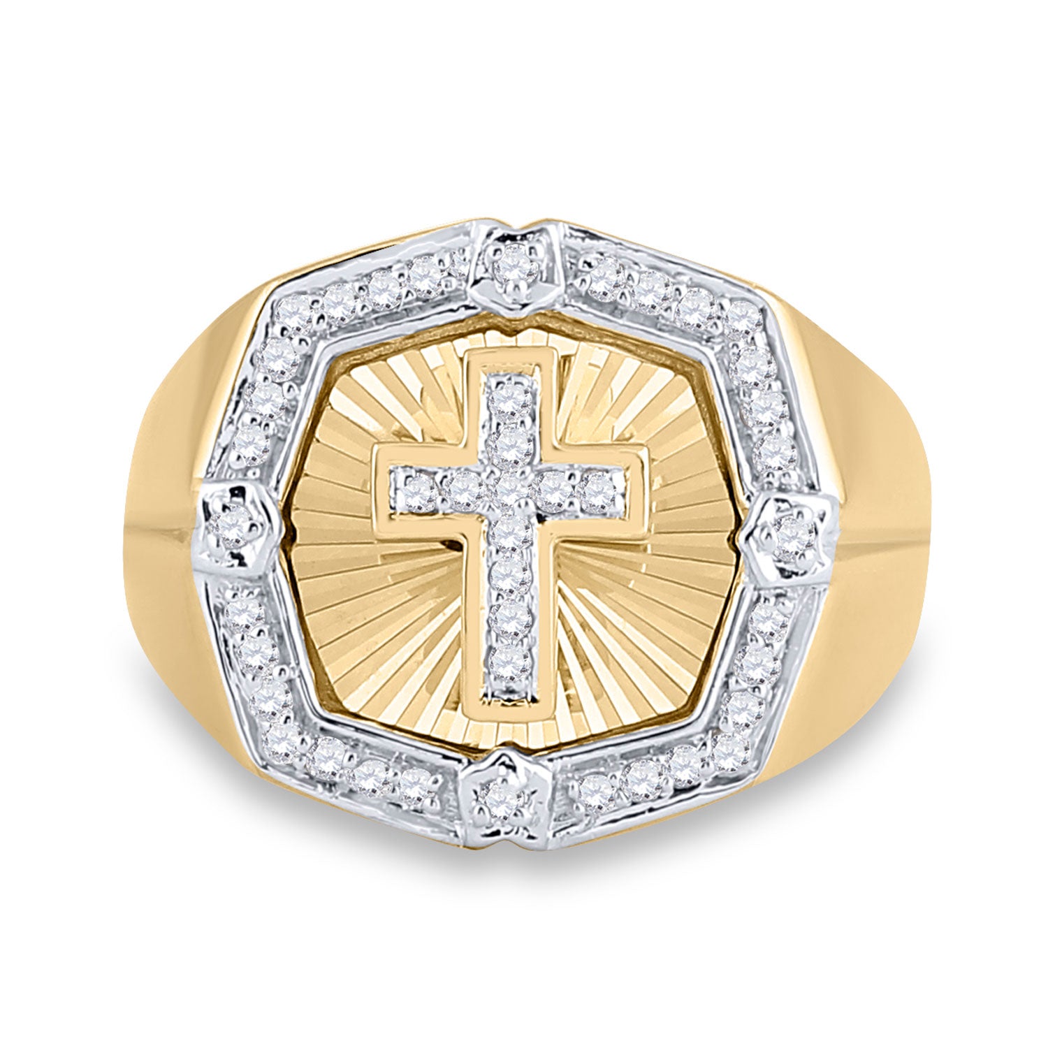 14kt Yellow Gold Mens Round Diamond Cross Ring 1/4 Cttw