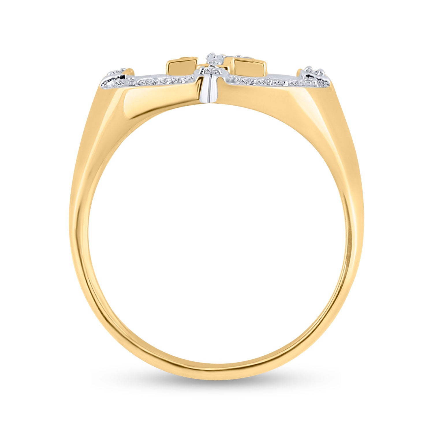 14kt Yellow Gold Mens Round Diamond Cross Ring 1/4 Cttw
