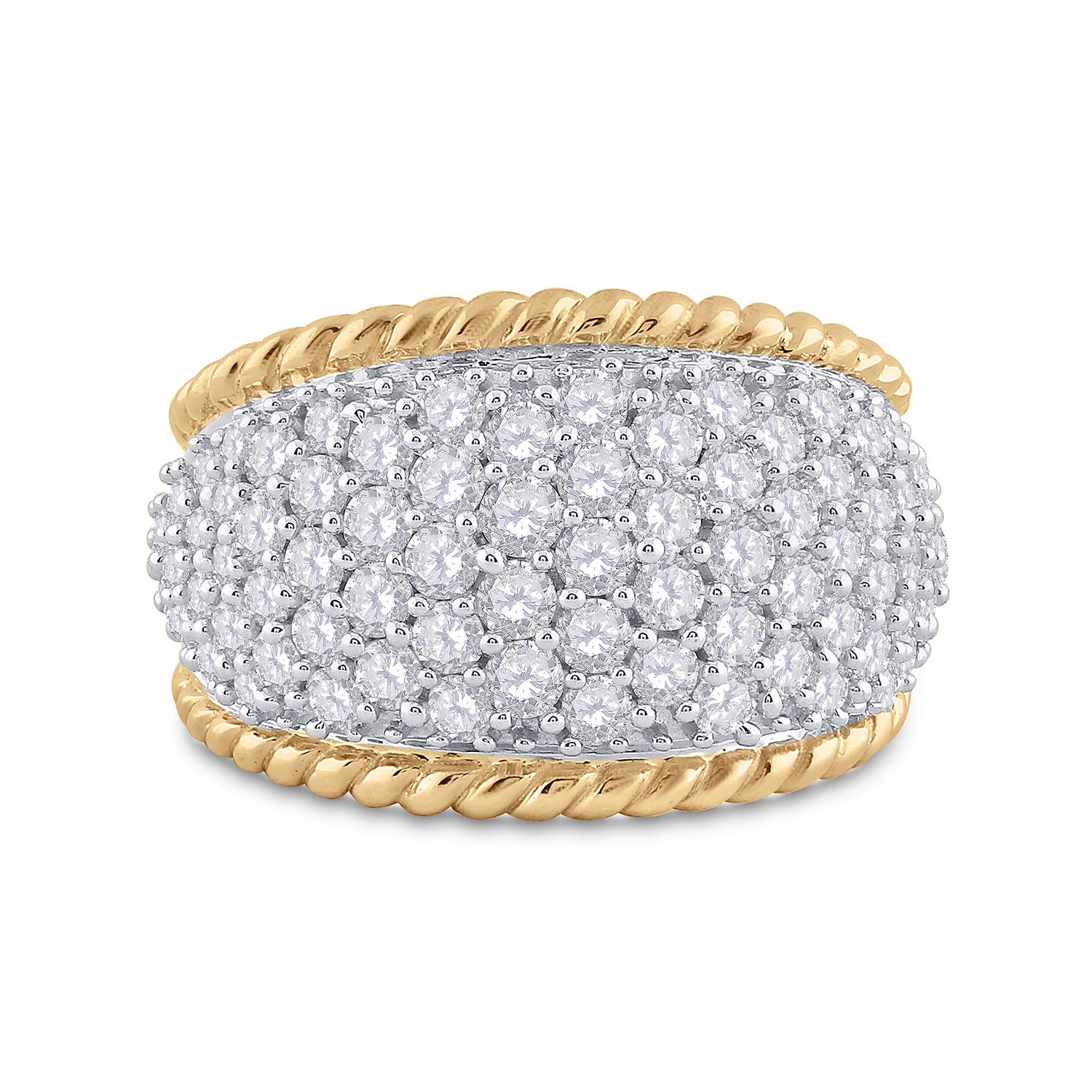 10kt Yellow Gold Womens Round Diamond Pave Rope Band Ring 2 Cttw
