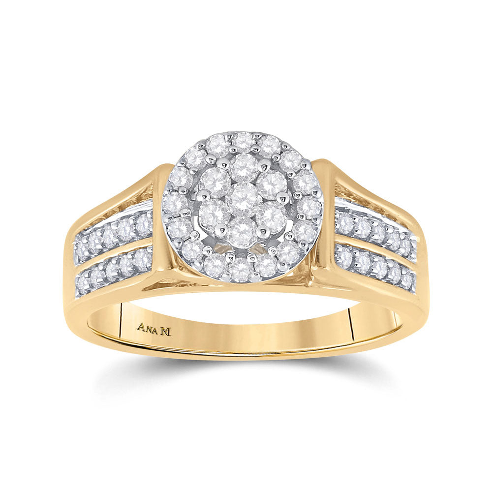 14kt Yellow Gold Womens Round Diamond Flower Cluster Ring 1/2 Cttw