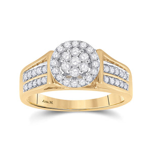 14kt Yellow Gold Womens Round Diamond Flower Cluster Ring 1/2 Cttw