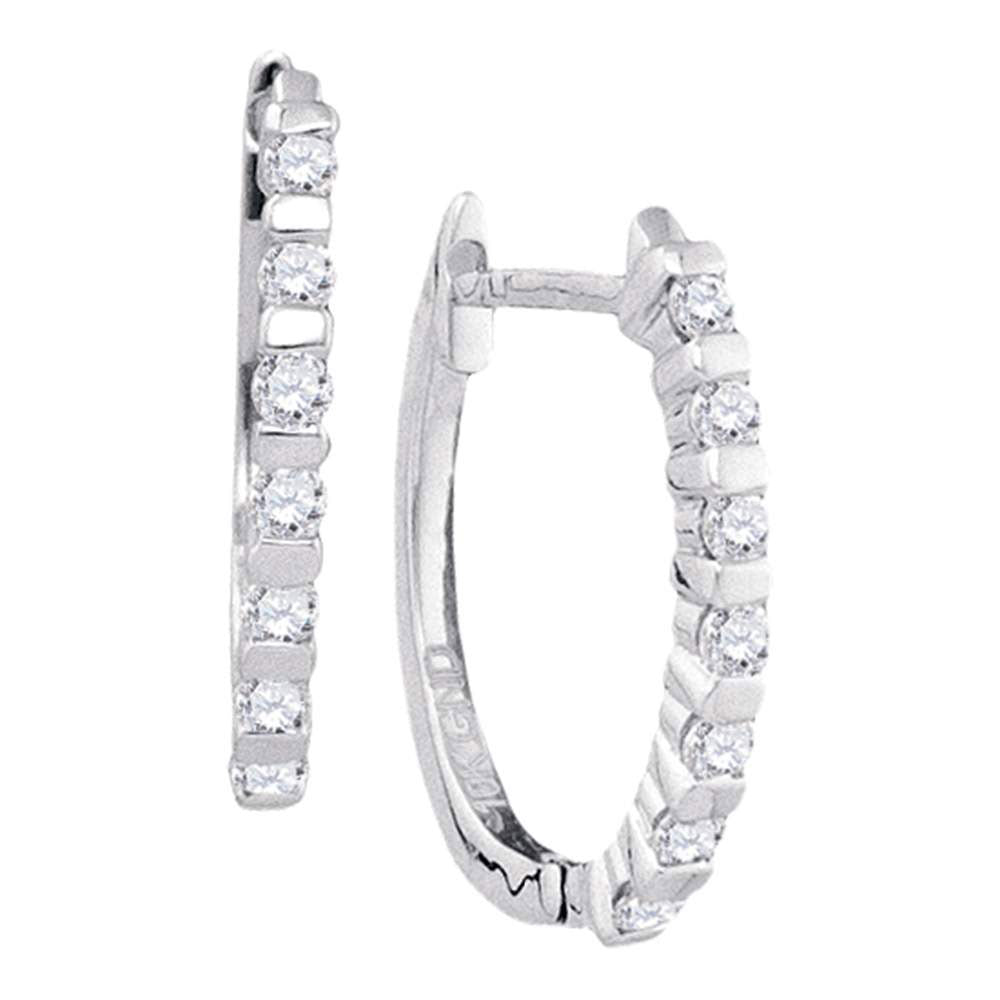 10kt White Gold Womens Round Diamond Hoop Earrings 1/4 Cttw