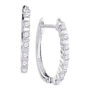 10kt White Gold Womens Round Diamond Hoop Earrings 1/4 Cttw