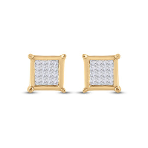 10kt Yellow Gold Womens Princess Diamond Square Earrings 1/4 Cttw