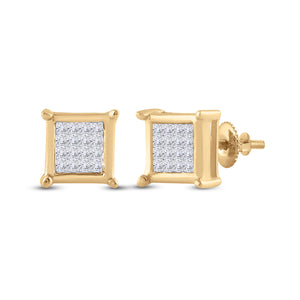 10kt Yellow Gold Womens Princess Diamond Square Earrings 1/4 Cttw