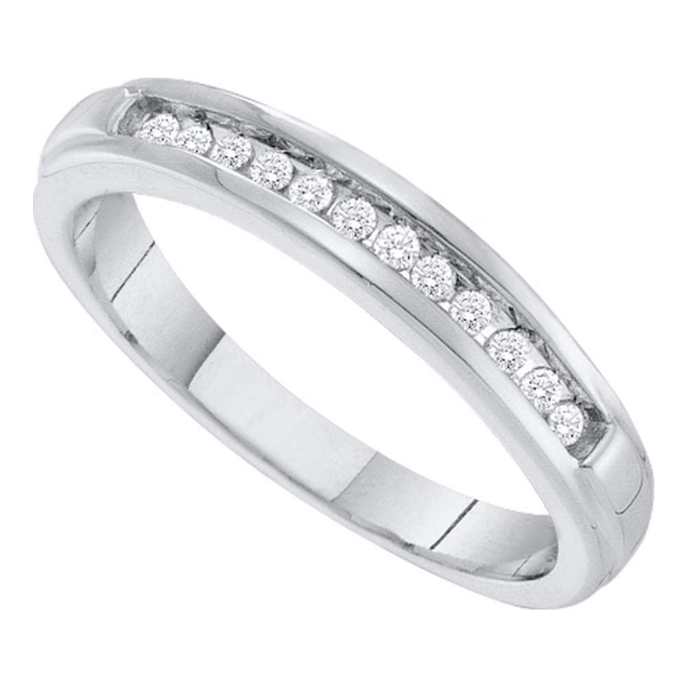 10kt White Gold Womens Round Diamond Single Row Band Ring 1/8 Cttw