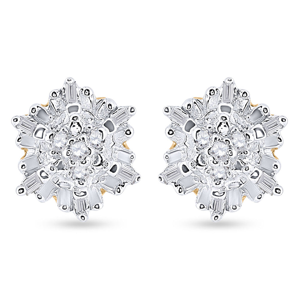 Yellow-tone Sterling Silver Womens Round Diamond Cluster Earrings 1/10 Cttw