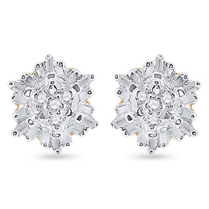 Yellow-tone Sterling Silver Womens Round Diamond Cluster Earrings 1/10 Cttw