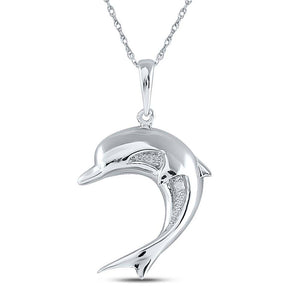 Sterling Silver Womens Round Diamond Dolphin Pendant .01 Cttw