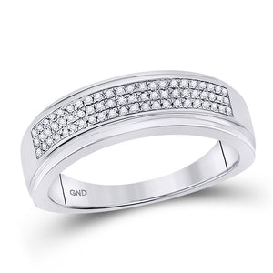 10kt White Gold Mens Round Diamond Pave Band Ring 1/5 Cttw