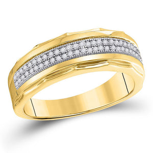 10kt Yellow Gold Mens Round Diamond Wedding Scalloped Edge Band Ring 1/5 Cttw
