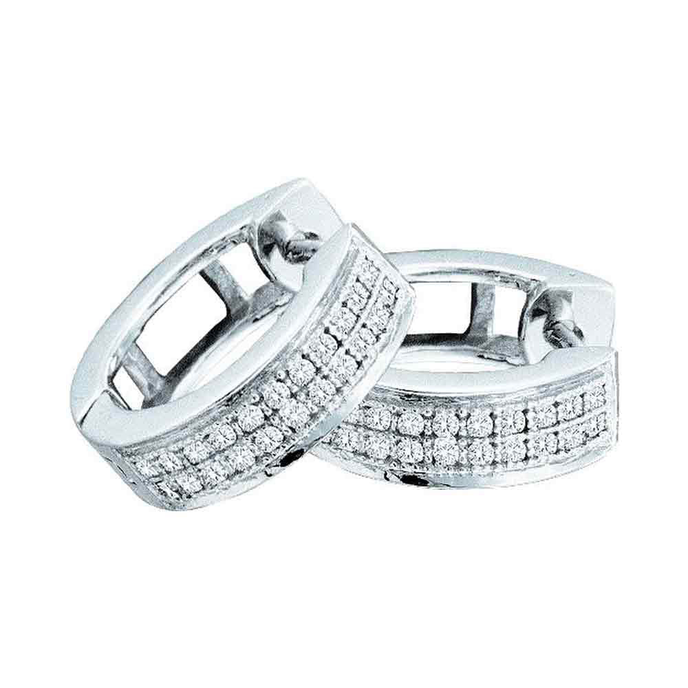10kt White Gold Womens Round Diamond Huggie Earrings 1/6 Cttw