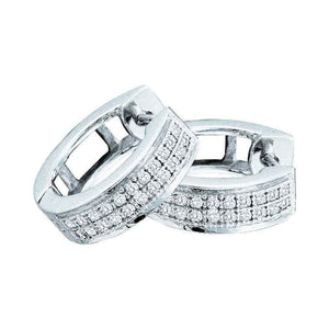 10kt White Gold Womens Round Diamond Huggie Earrings 1/6 Cttw