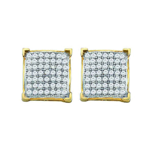 10kt Yellow Gold Womens Round Diamond Square Cluster Earrings 1/4 Cttw