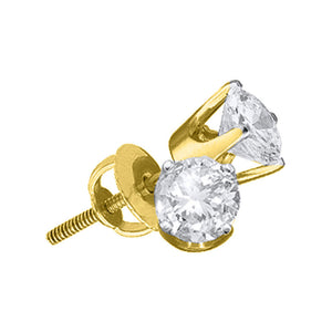 14kt Yellow Gold Unisex Round Diamond Solitaire Stud Earrings 1/5 Cttw