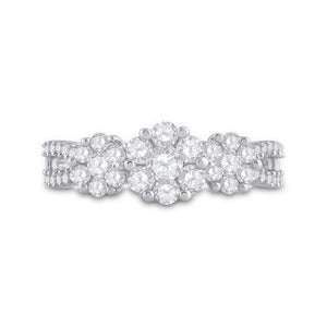 14kt White Gold Womens Round Diamond Triple Flower Cluster Ring 1 Cttw