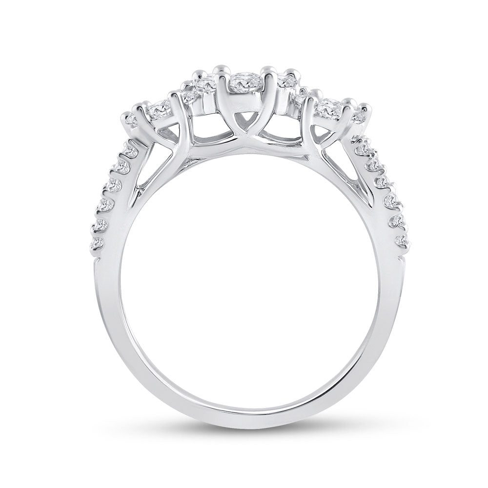 14kt White Gold Womens Round Diamond Triple Flower Cluster Ring 1 Cttw