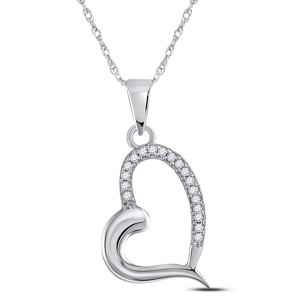 14kt White Gold Womens Round Diamond Heart Pendant 1/20 Cttw