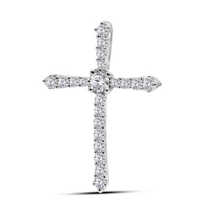 14kt White Gold Womens Round Diamond Cross Pendant 1/4 Cttw