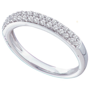 14kt White Gold Womens Round Diamond Wedding Double Row Pave Band 1/4 Cttw