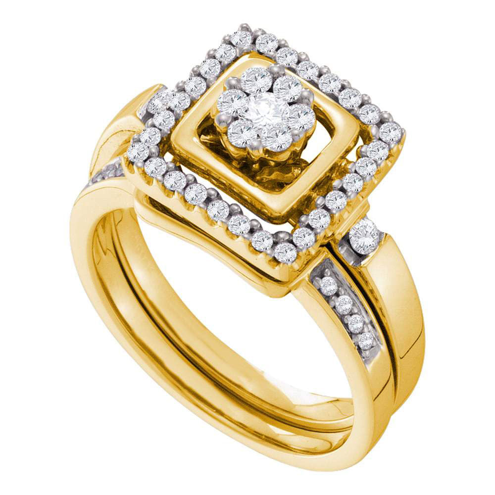 14kt Yellow Gold Round Diamond Bridal Wedding Ring Band Set 1/2 Cttw