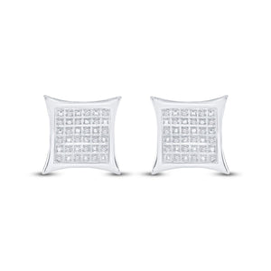 Sterling Silver Womens Round Diamond Kite Square Earrings 1/8 Cttw