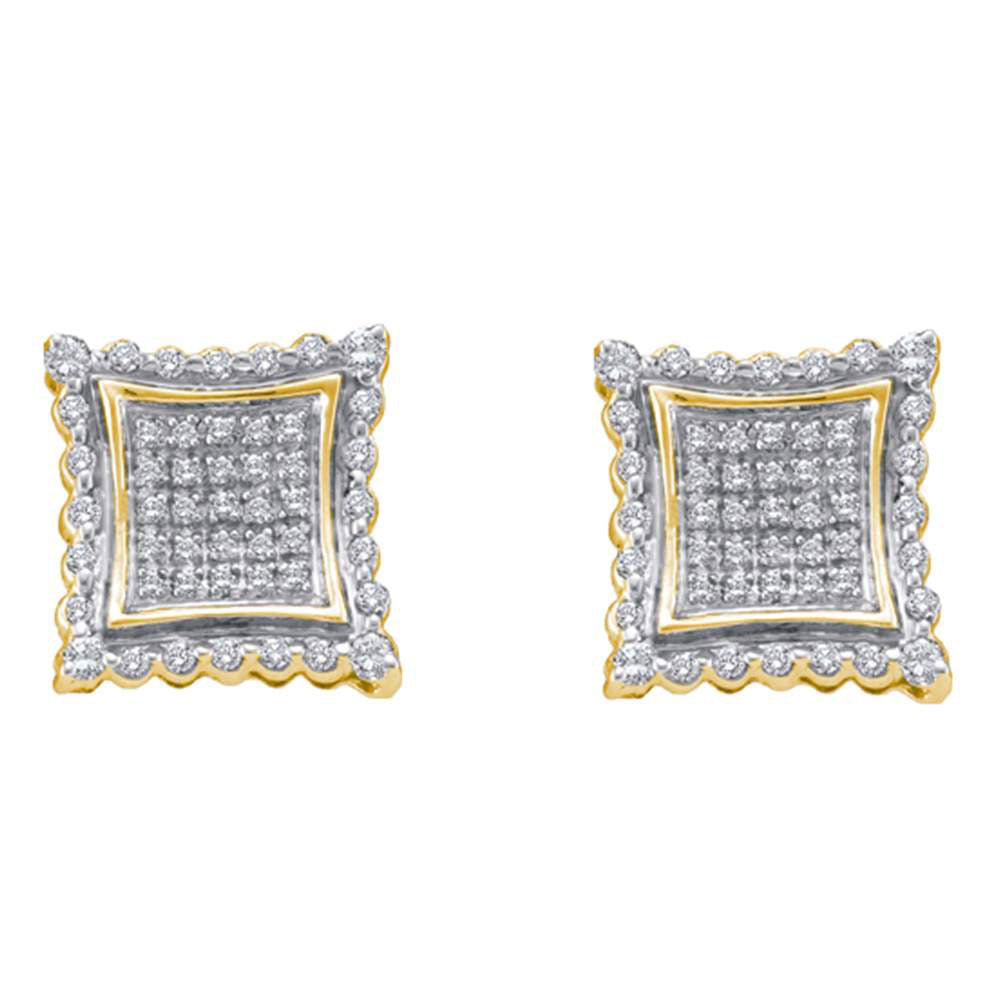 10kt Yellow Gold Mens Round Diamond Square Earrings 1/2 Cttw