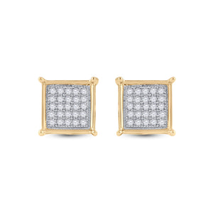 10kt Yellow Gold Womens Round Diamond Square Earrings 1/6 Cttw