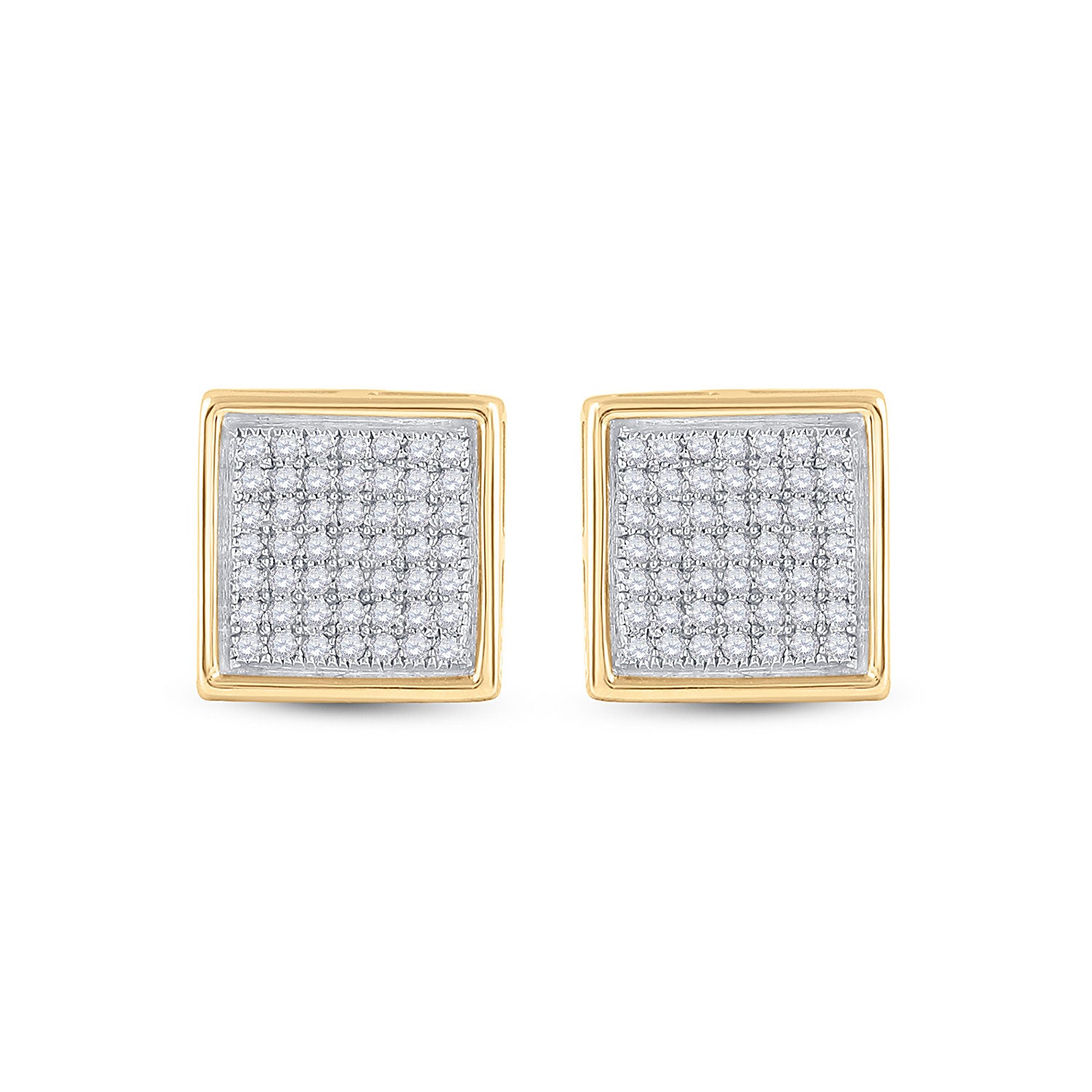 10kt Yellow Gold Womens Round Diamond Square Earrings 1/3 Cttw