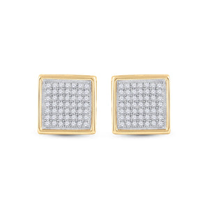 10kt Yellow Gold Womens Round Diamond Square Earrings 1/3 Cttw