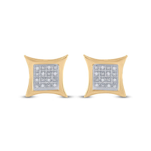 Yellow-tone Sterling Silver Womens Round Diamond Square Kite Earrings .03 Cttw