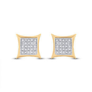 Yellow-tone Sterling Silver Mens Round Diamond Kite Square Earrings 1/10 Cttw