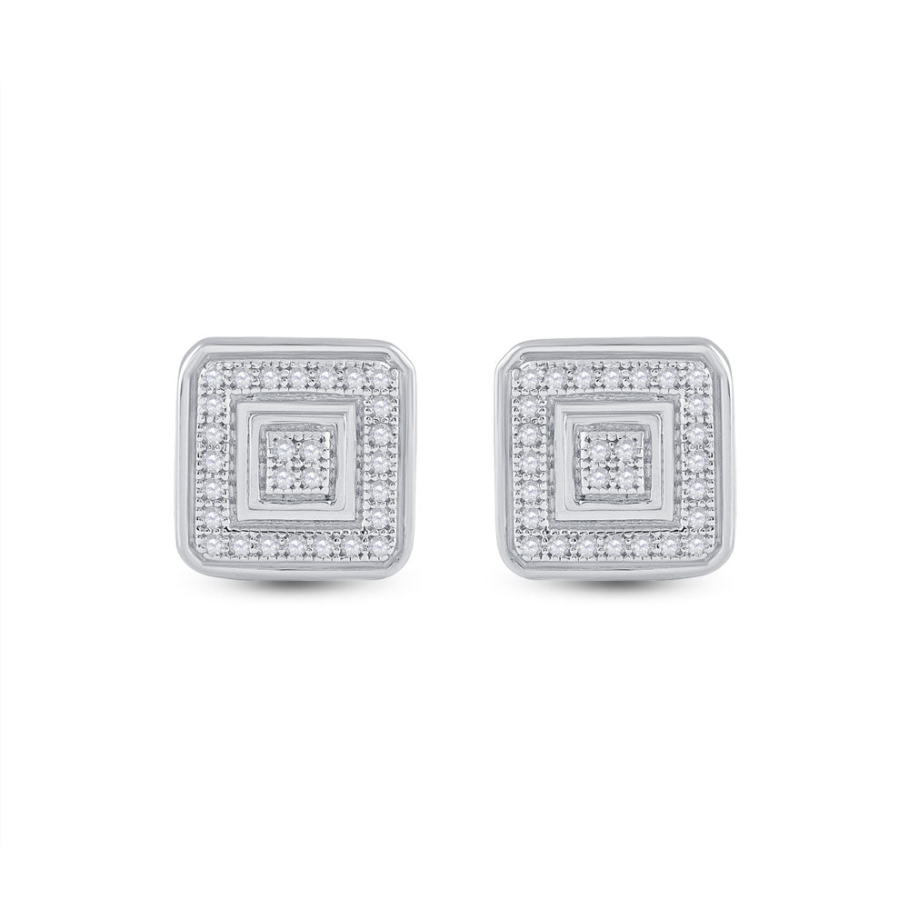 10kt White Gold Womens Round Diamond Square Earrings 1/6 Cttw