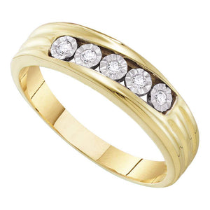 10kt Yellow Gold Mens Round Diamond 5-Stone Band Ring 1/10 Cttw