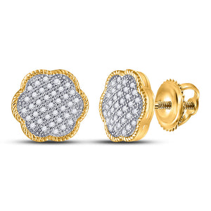 10kt Yellow Gold Womens Round Diamond Cluster Earrings 1/5 Cttw