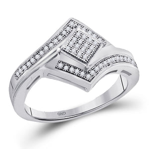 10kt White Gold Womens Round Diamond Offset Square Cluster Ring 1/6 Cttw