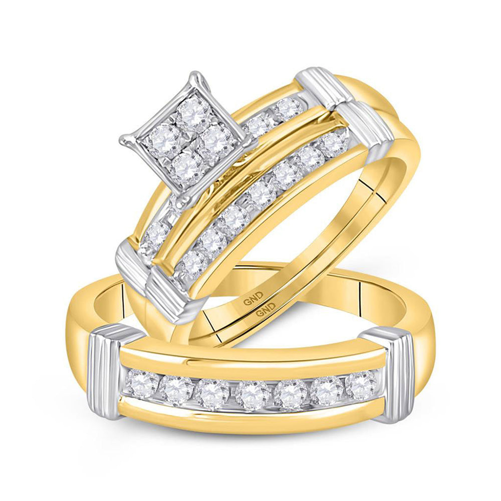 10kt Yellow Gold His Hers Round Diamond Square Matching Wedding Set 5/8 Cttw