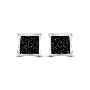 Sterling Silver Mens Round Black Color Enhanced Diamond Square Earrings 1/20 Cttw