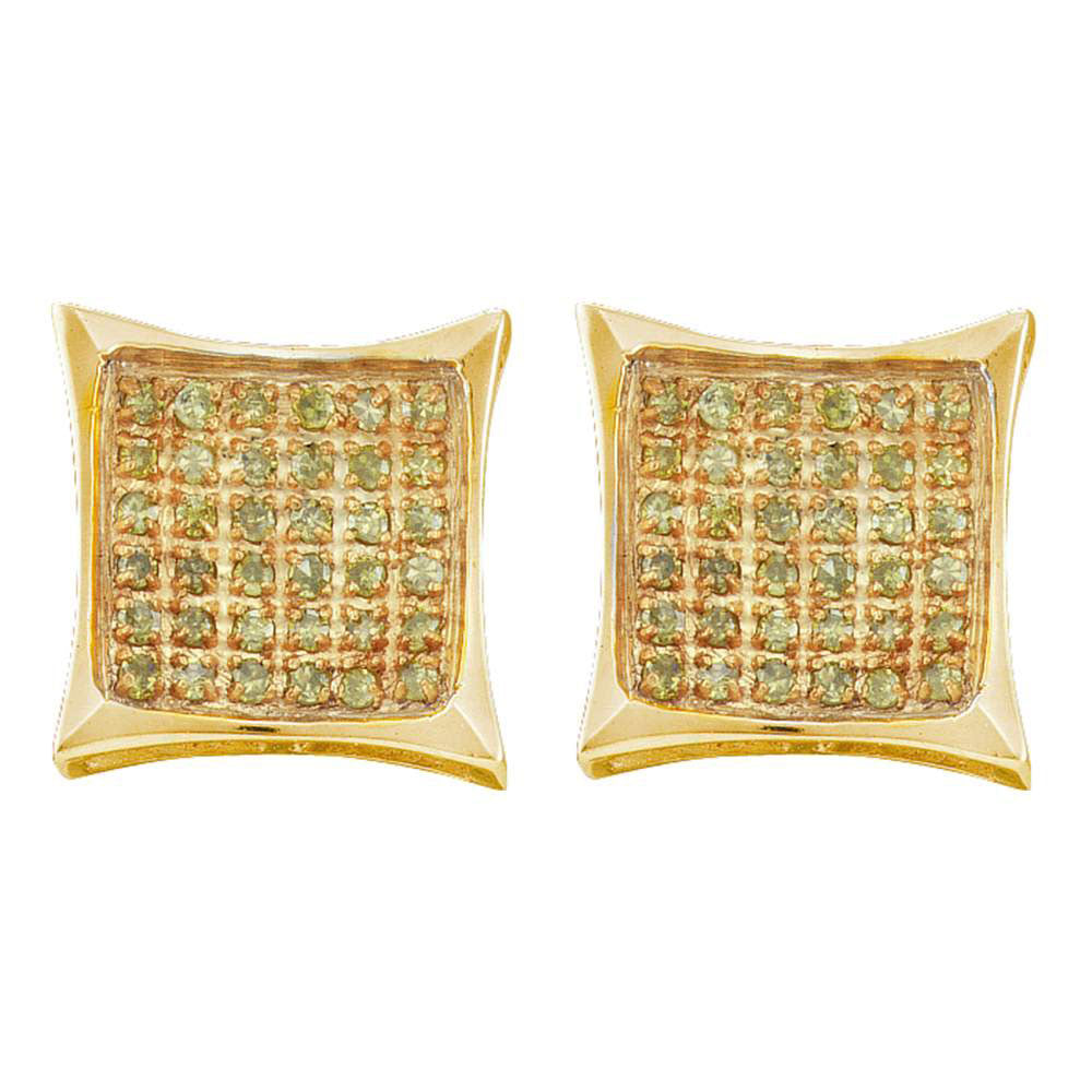 10kt Yellow Gold Mens Round Yellow Color Enhanced Diamond Cluster Earrings 1/6 Cttw