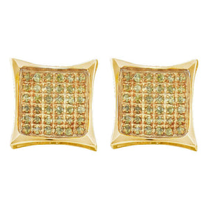 10kt Yellow Gold Mens Round Yellow Color Enhanced Diamond Cluster Earrings 1/6 Cttw