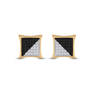 10kt Yellow Gold Mens Round Black Color Enhanced Diamond Square Earrings 1/4 Cttw