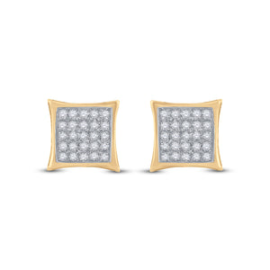 Yellow-tone Sterling Silver Womens Round Diamond Kite Square Earrings 1/6 Cttw