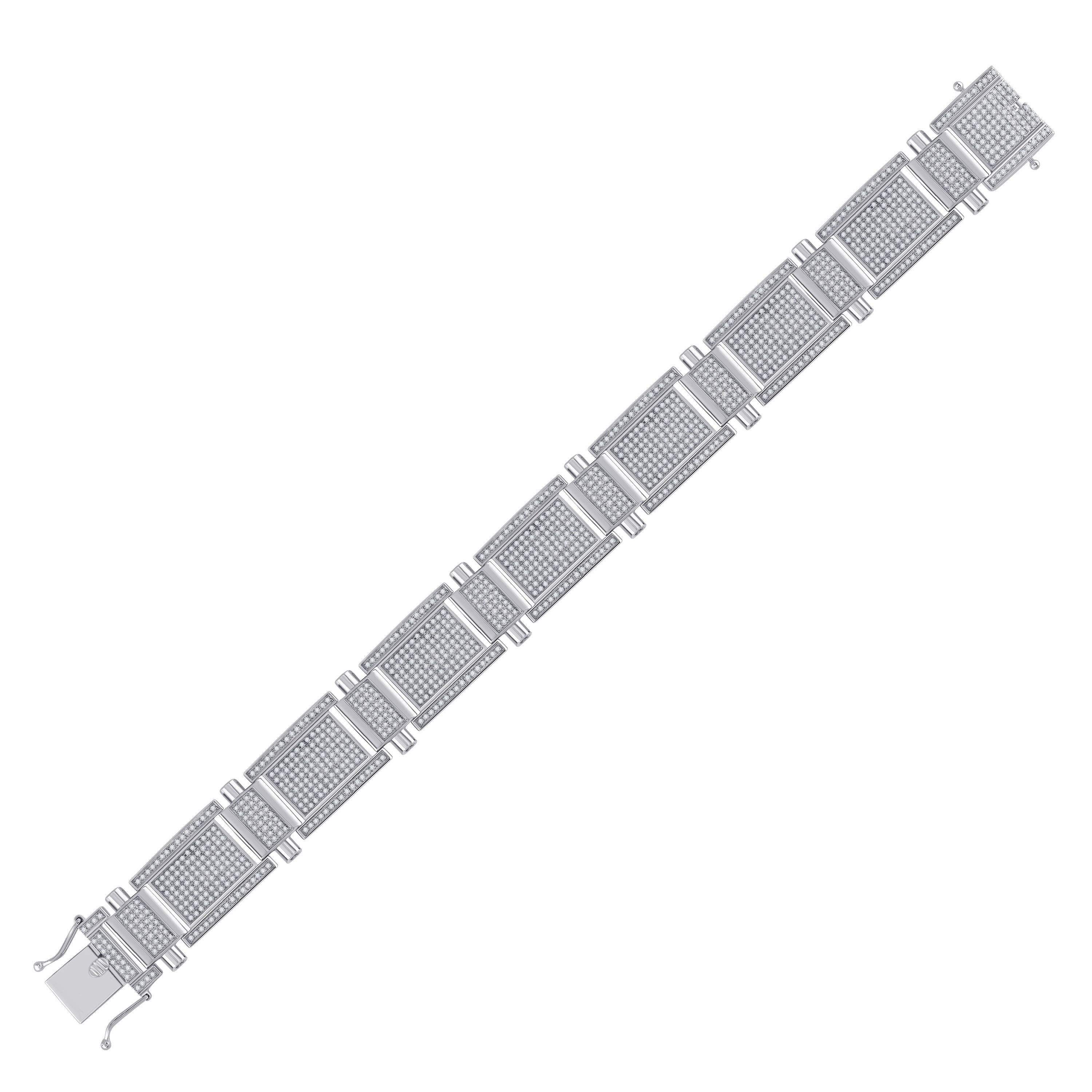 10kt White Gold Mens Round Diamond Link Bracelet 3-5/8 Cttw