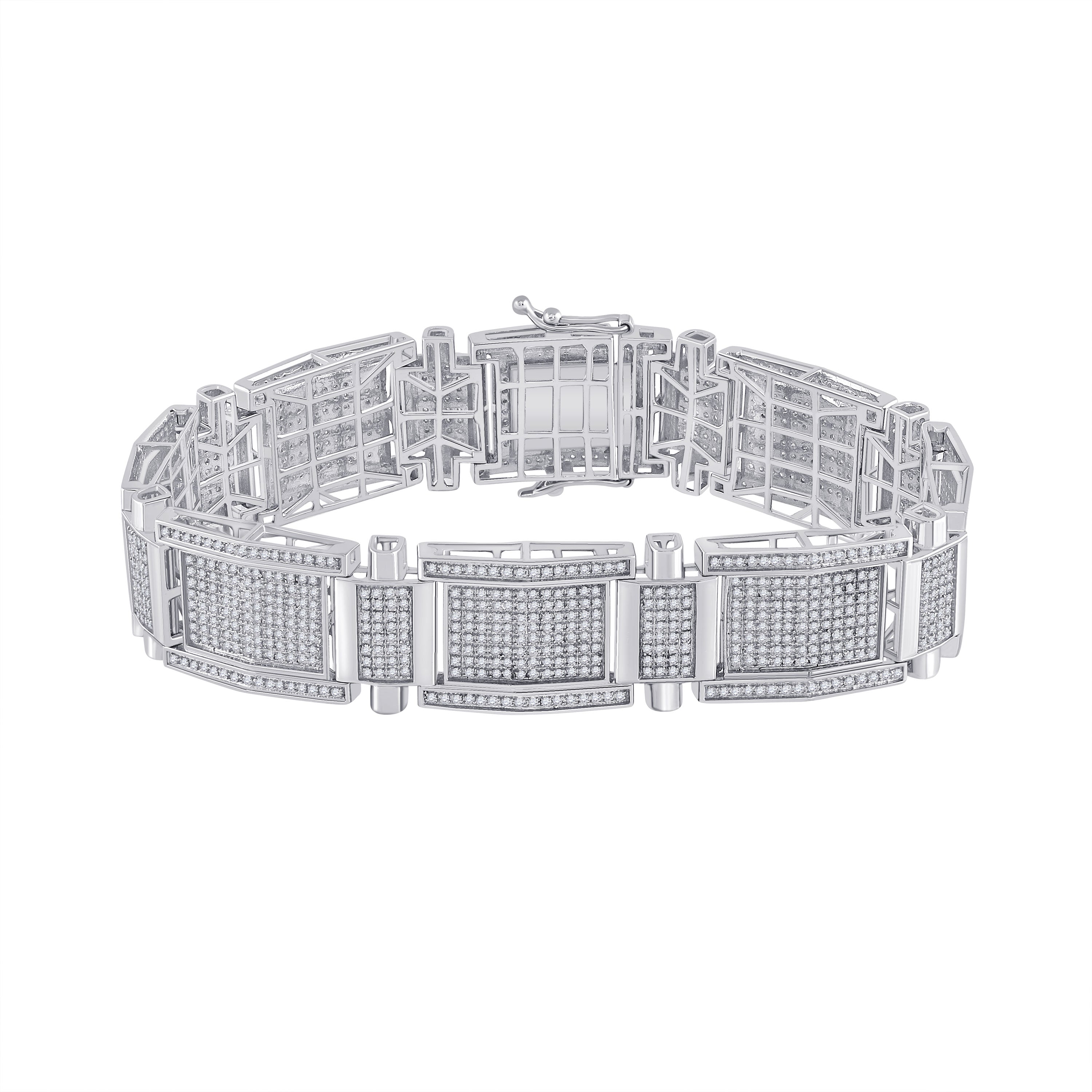 10kt White Gold Mens Round Diamond Link Bracelet 3-5/8 Cttw
