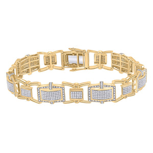 10kt Yellow Gold Mens Round Diamond Rectangle Link Bracelet 2-1/2 Cttw