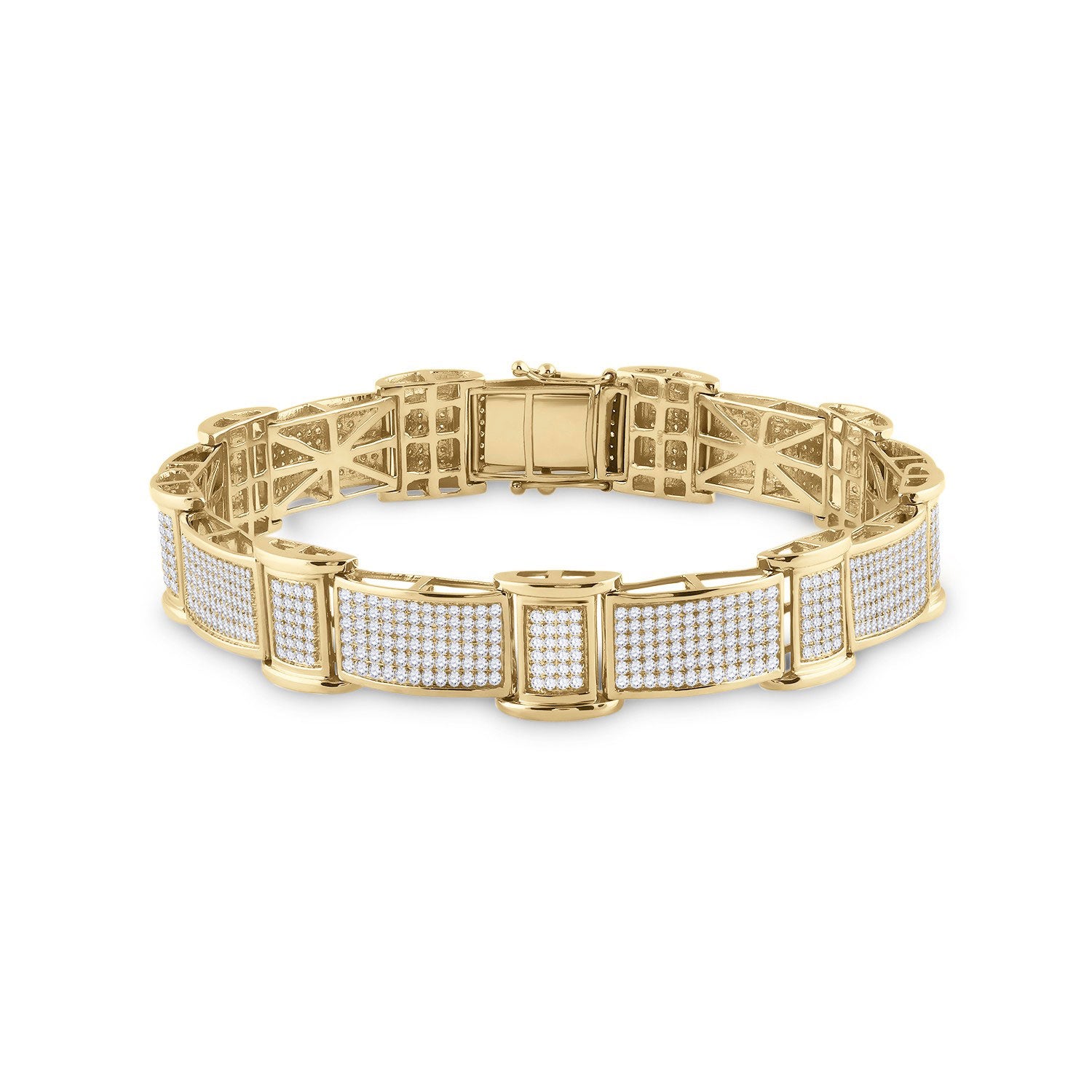 10kt Yellow Gold Mens Round Diamond Rectangle Link Bracelet 2-5/8 Cttw